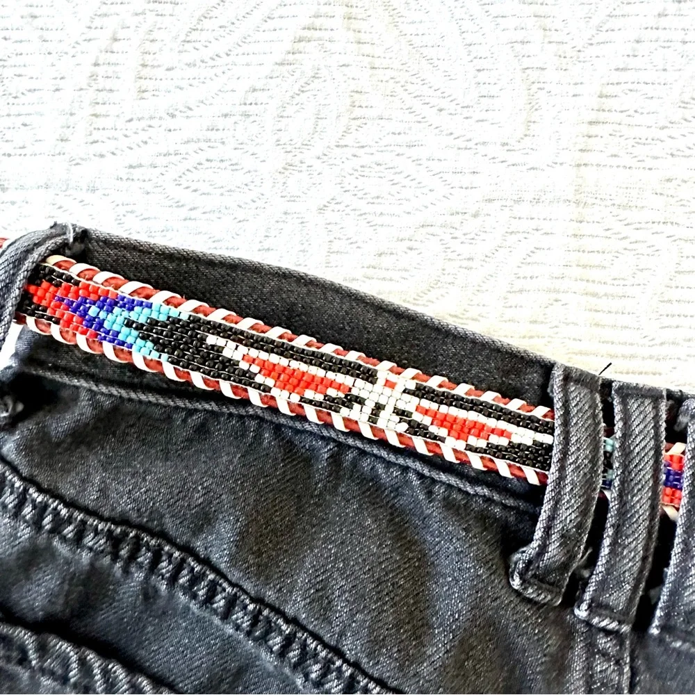 Vintage Brown Leather Belt with Multicolor Beadwork